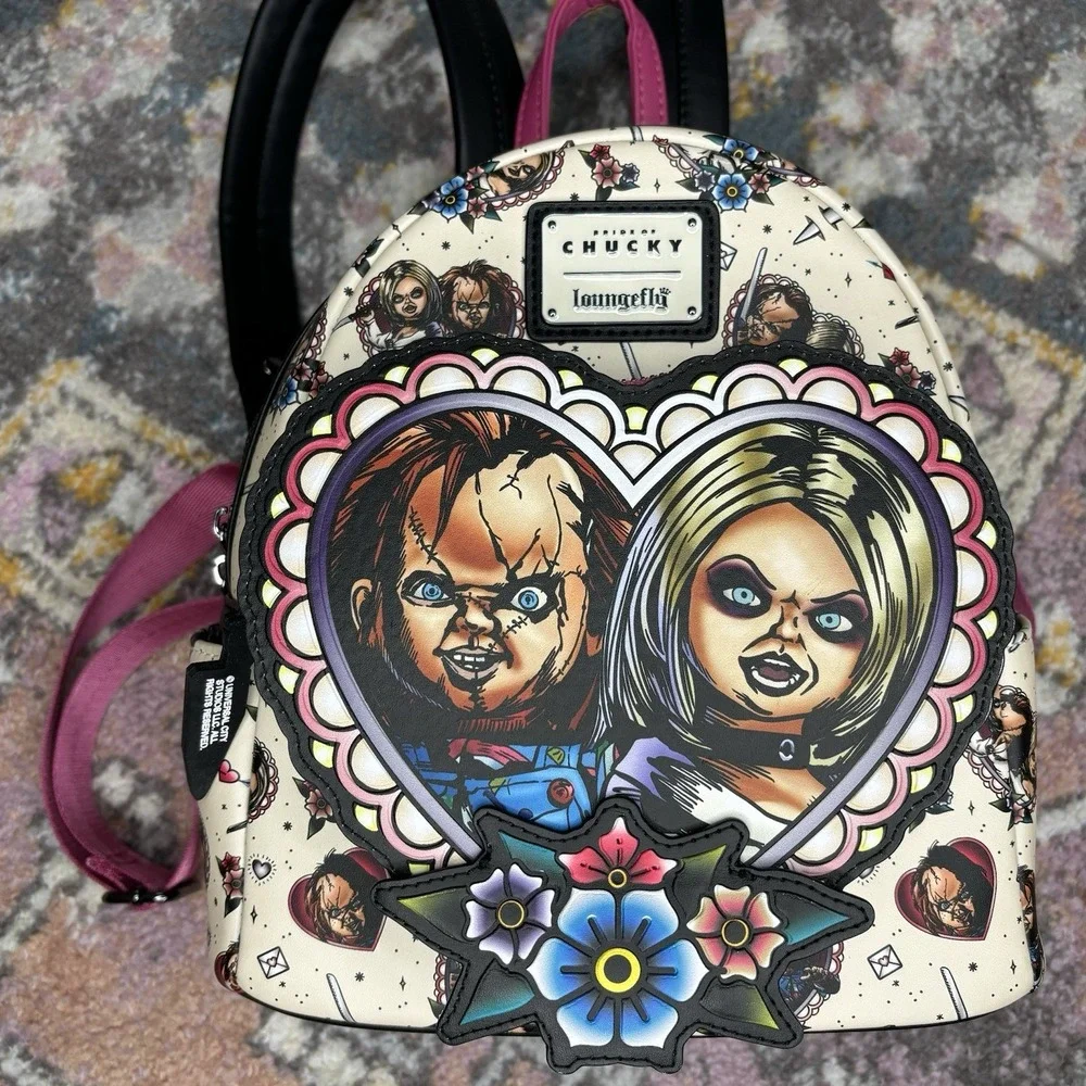 Loungefly Mini Backpack Wallet Set Chucky Bride  Tiffany Tattoo Design Heart